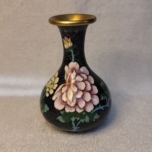 Small Black Chinese Cloisonné Enamel Floral Bud Vase